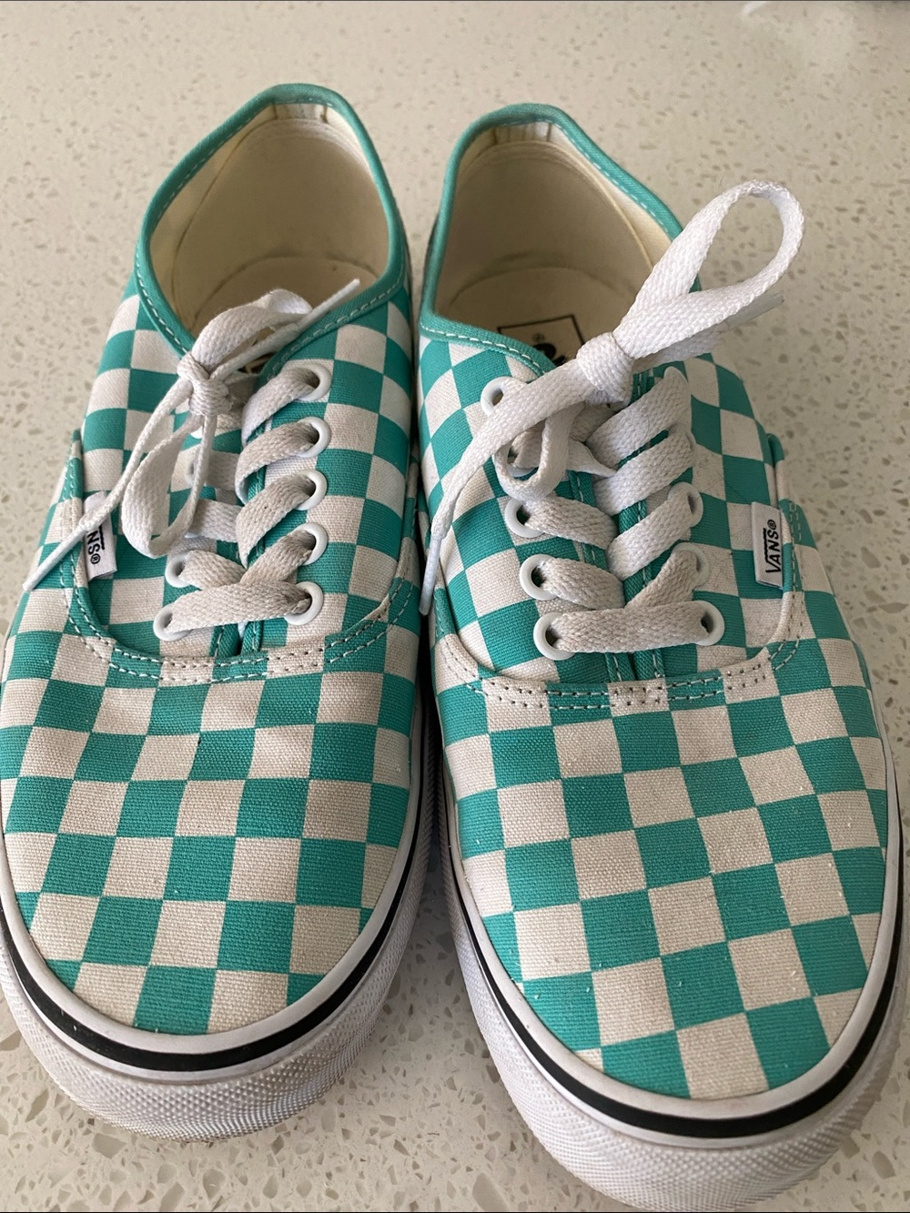 Vans Checkerboard Lace-Up Sneakers in Teal and White